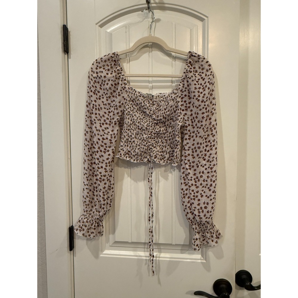 Papaya Floral Smocked Crop Top Sz L Long Sleeve Ruffle Hem‎